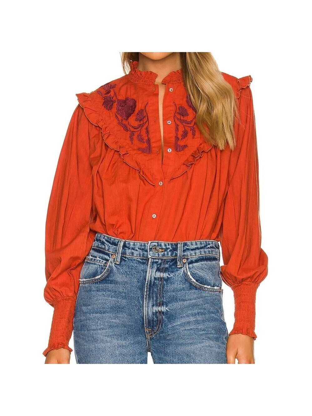 Free People Rose Vines Embroidered Top in Color Iron Combo Size Small